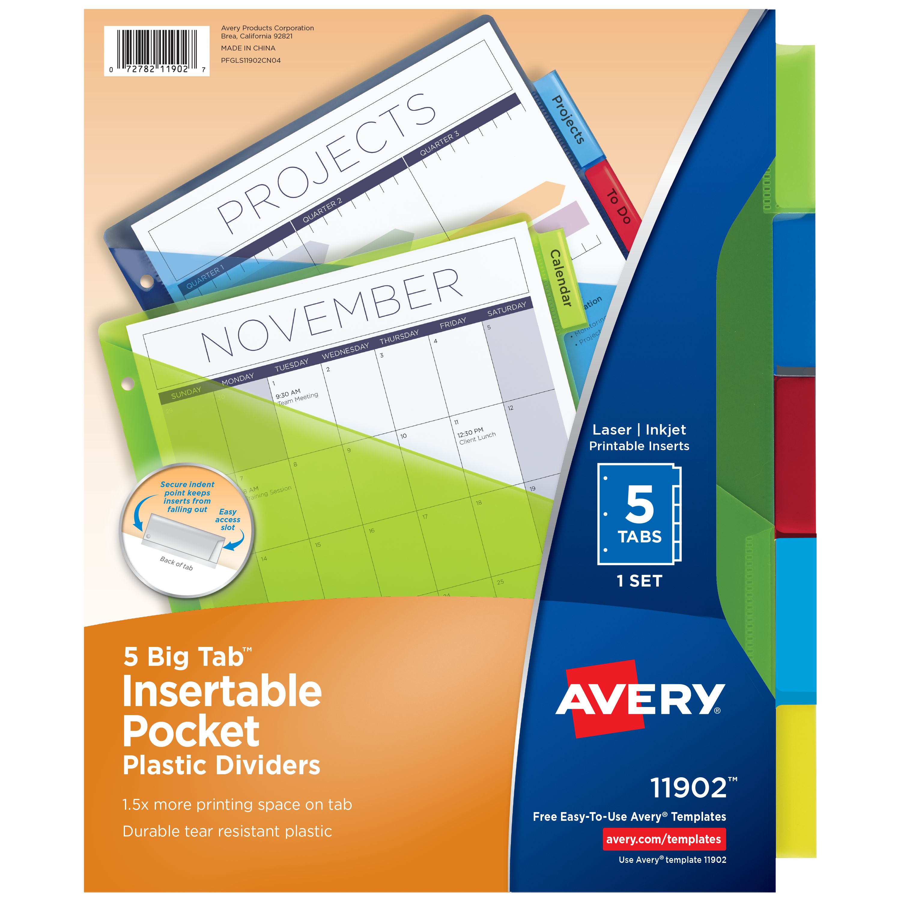 AveryÂ® 5-Tab Plastic Binder Dividers, Big Tabâ